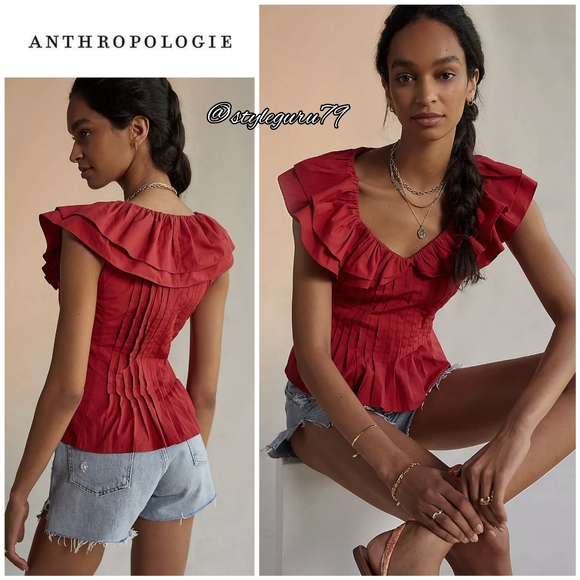 NWT, Anthropologie, Pintucked Ruffle Blouse by Forever That Girl - Picture 1 of 2